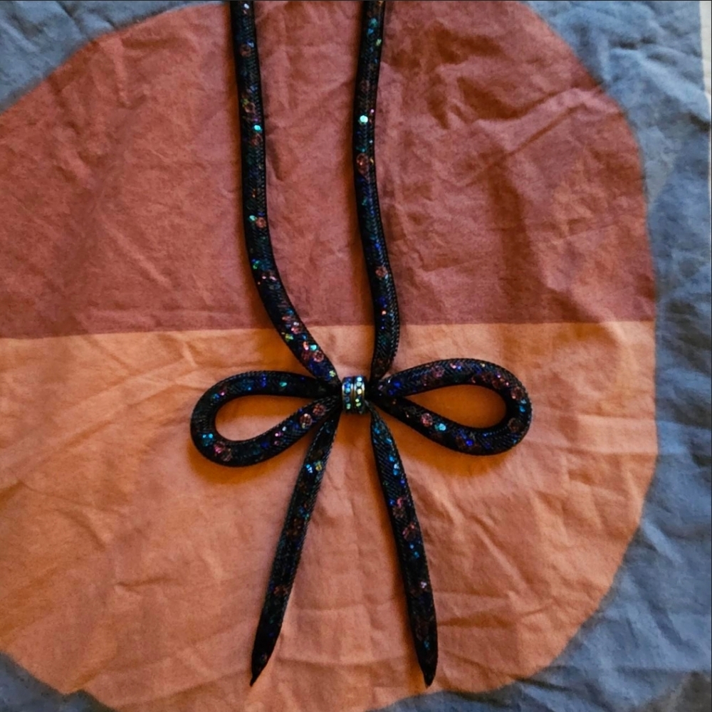 Betsey Johnson Mesh Net Bow w/ Jewels Necklace